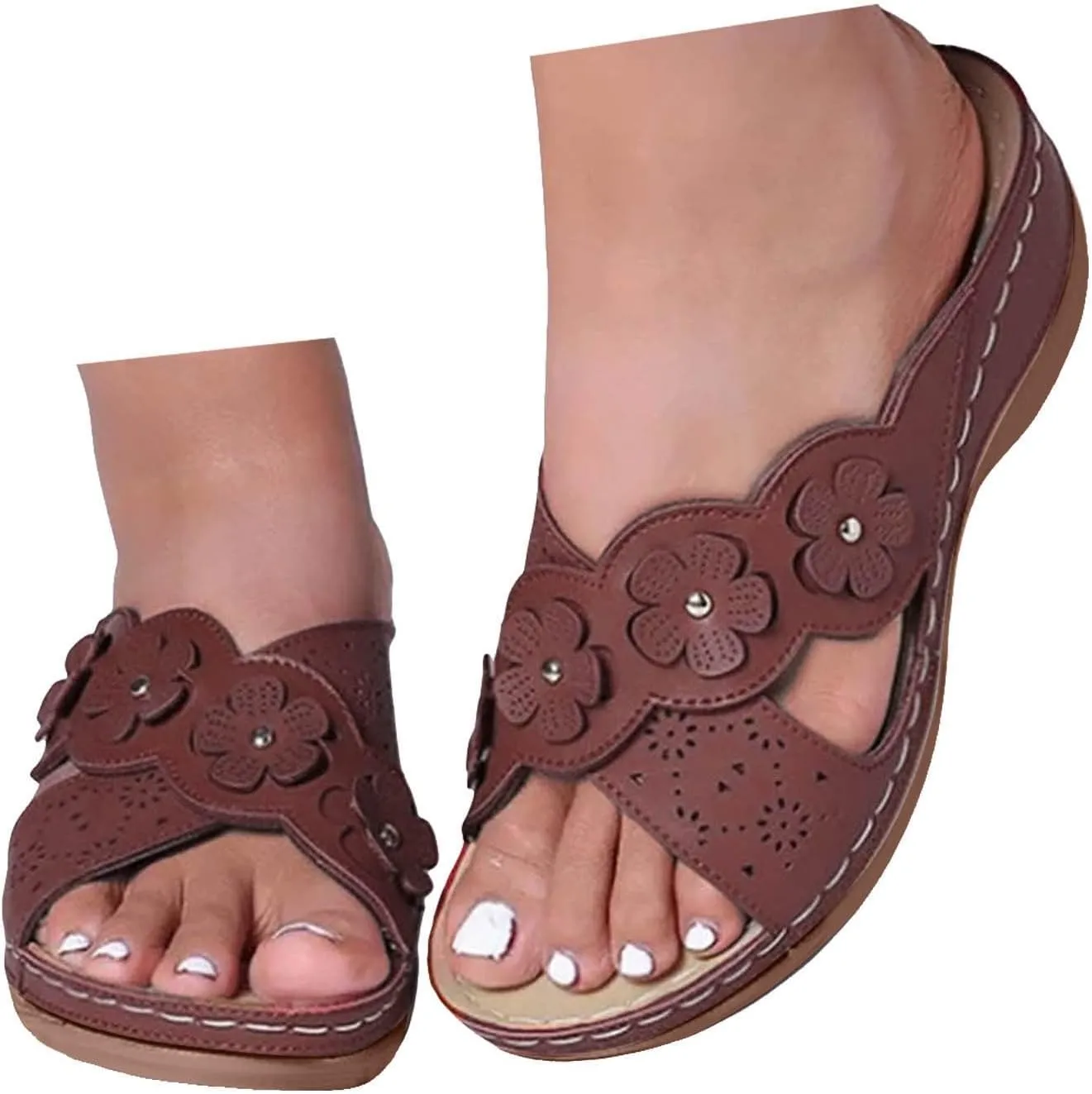 ZSpzx Orthopedic Sandals for Women Dressy Summer 2025 Comfortable Women's Hollow Flower Slippers Womens Sandals Arch Support Casual Sandals Boho Walking Shoes Sandalias OrtopDicas Para Mujer