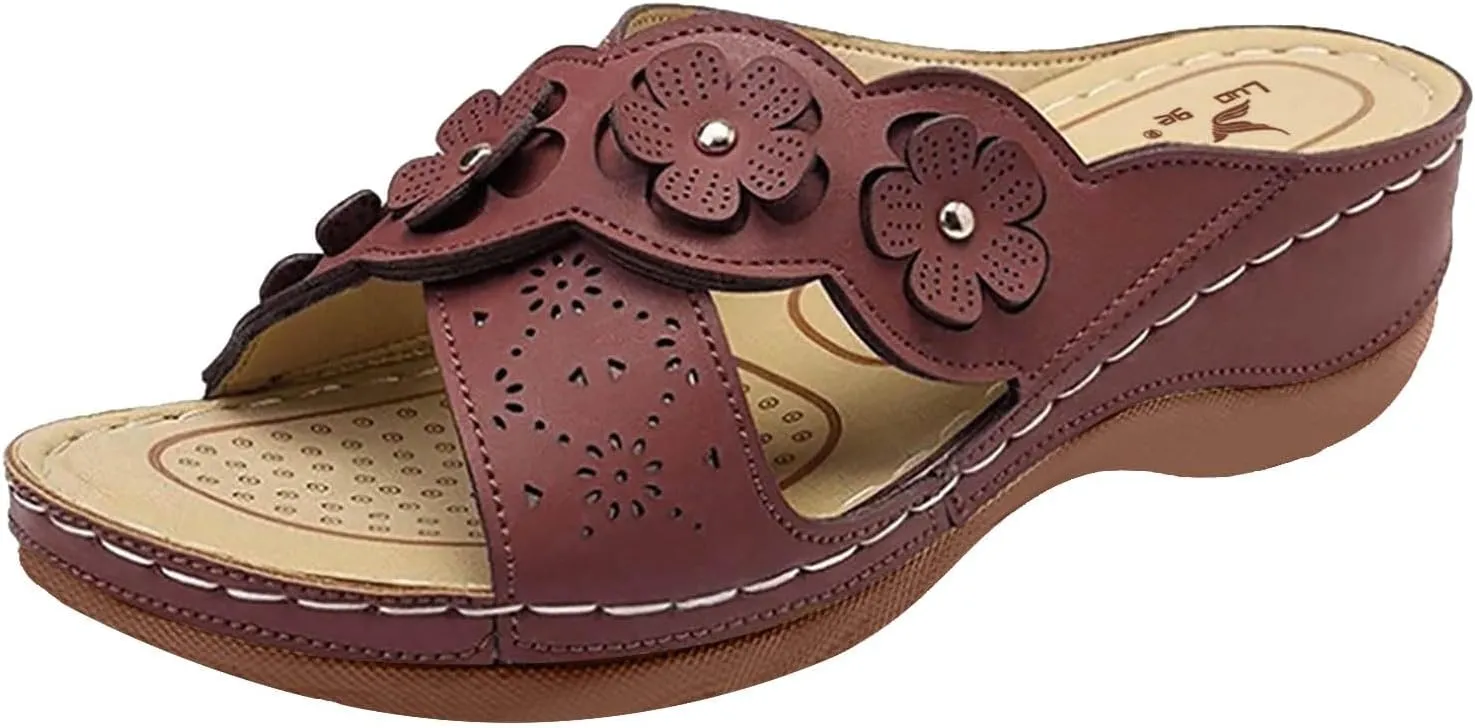 ZSpzx Orthopedic Sandals for Women Dressy Summer 2025 Comfortable Women's Hollow Flower Slippers Womens Sandals Arch Support Casual Sandals Boho Walking Shoes Sandalias OrtopDicas Para Mujer