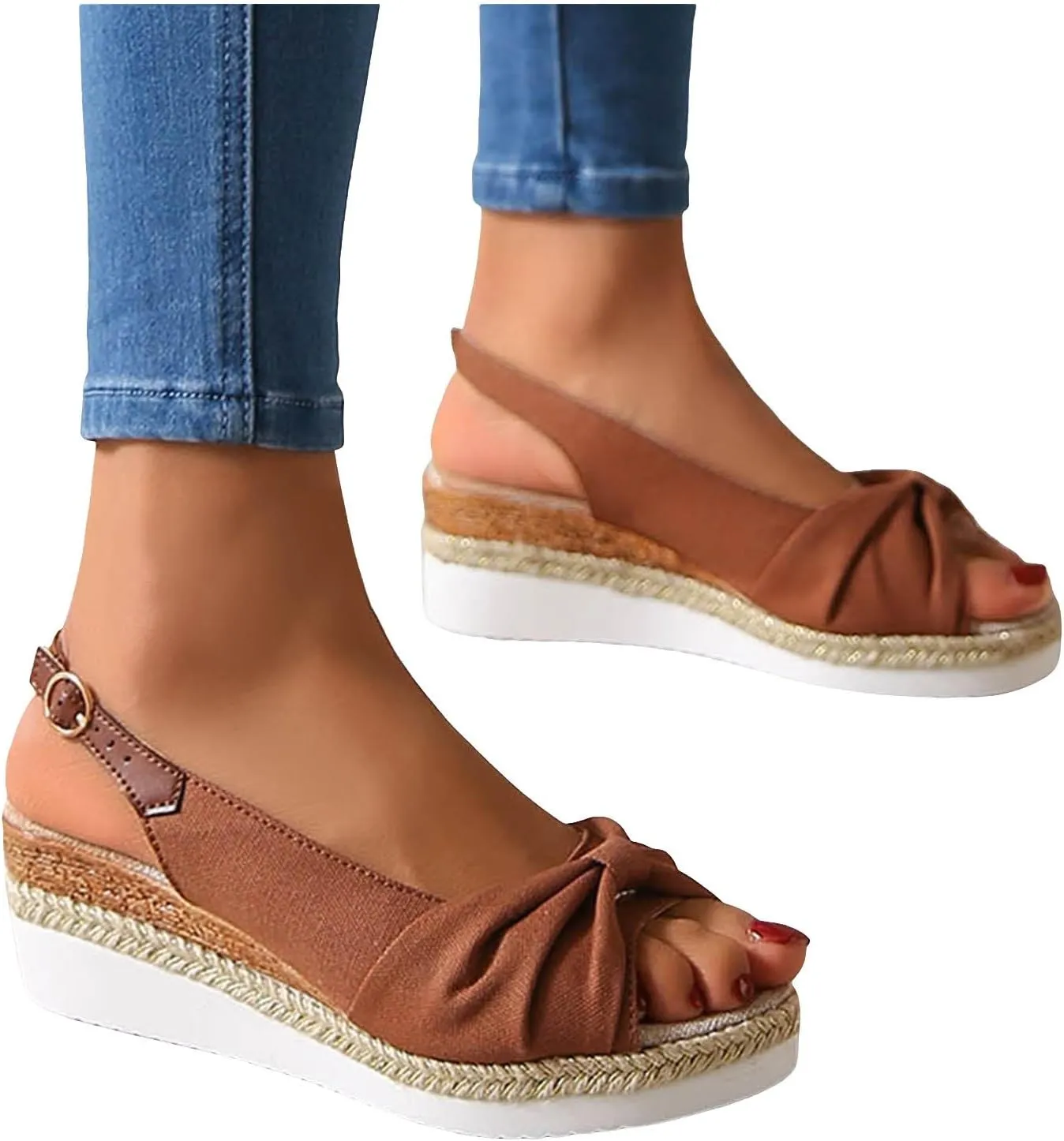ZSpzx Orthopedic Sandals for Women,Womens Espadrilles Wedge Sandals 2025 Dressy Summer Slides Fish Mouth Platform Comfortable Slip on Bow Knot Open Toe Ankle Strap Beach Casual Walking Shoes