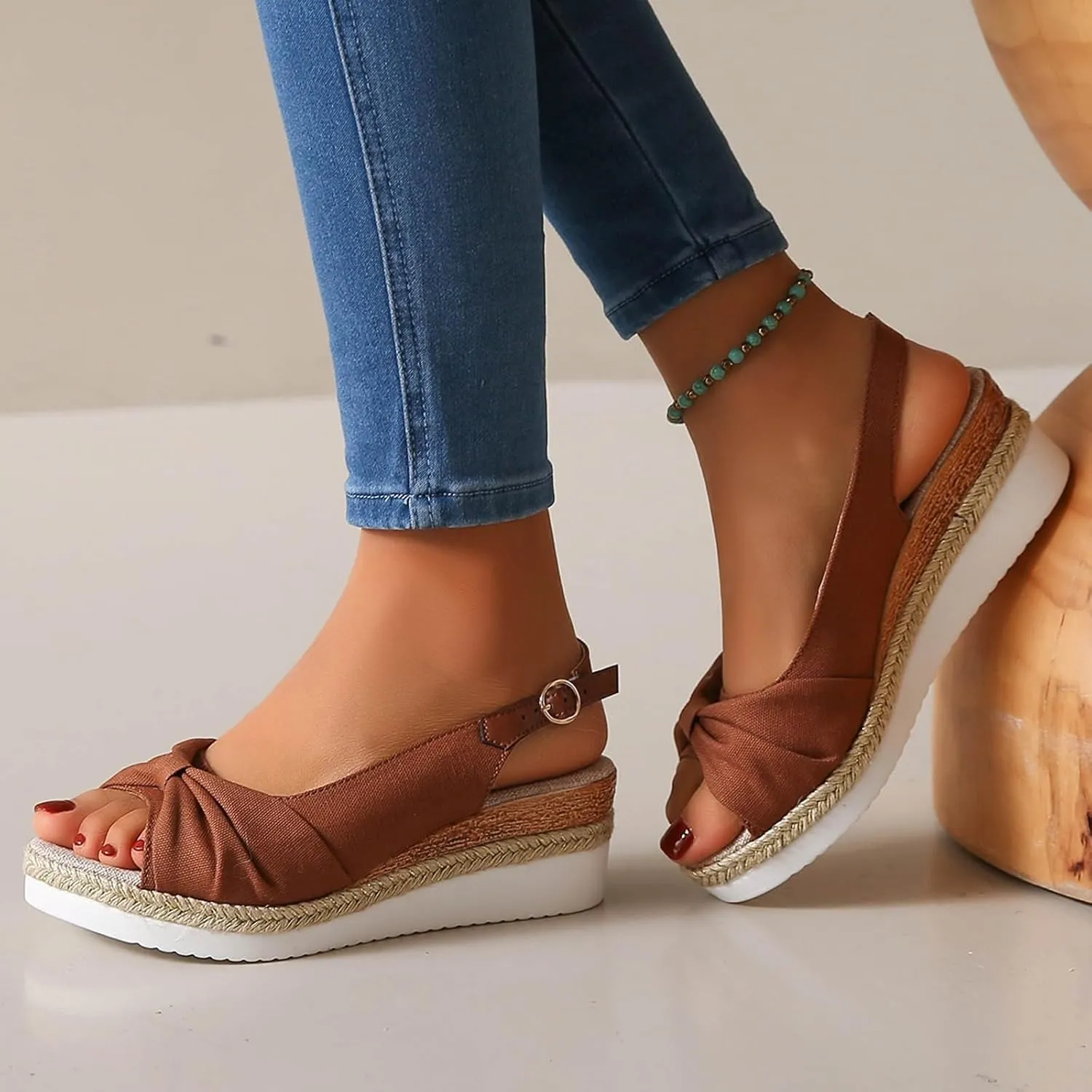 ZSpzx Orthopedic Sandals for Women,Womens Espadrilles Wedge Sandals 2025 Dressy Summer Slides Fish Mouth Platform Comfortable Slip on Bow Knot Open Toe Ankle Strap Beach Casual Walking Shoes