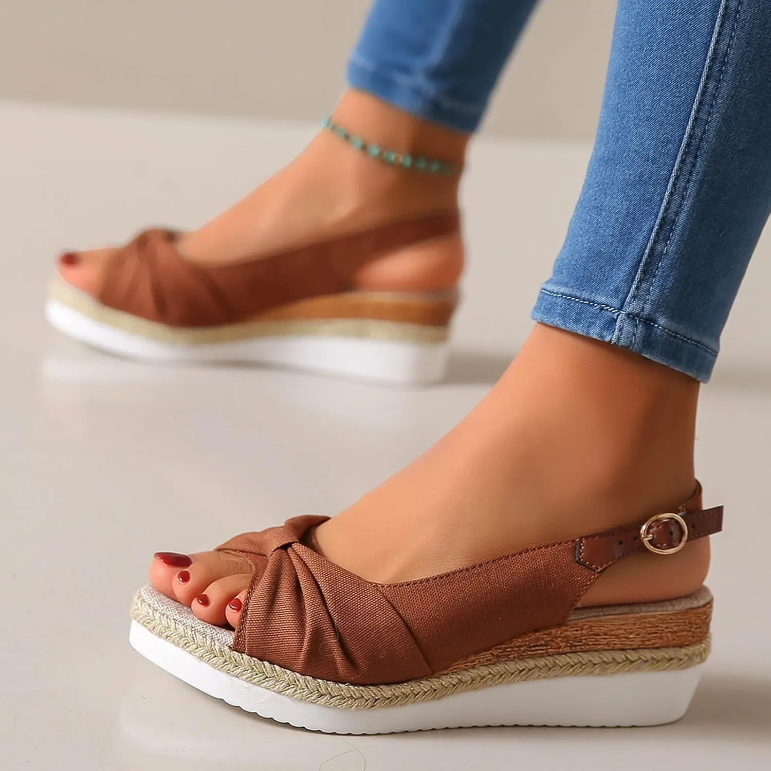 ZSpzx Orthopedic Sandals for Women,Womens Espadrilles Wedge Sandals 2025 Dressy Summer Slides Fish Mouth Platform Comfortable Slip on Bow Knot Open Toe Ankle Strap Beach Casual Walking Shoes
