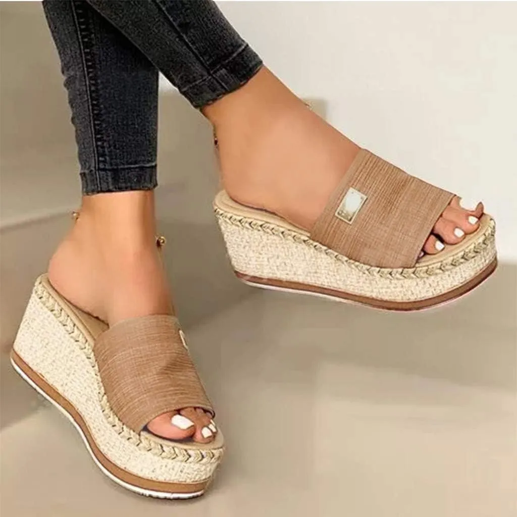 ZSpzx Orthopedic Wedge Sandals for Women Dressy Summer 2025 Women's Espadrilles Platform Sandals Comfortable Slip On Slides Open Toe Slides Boho Walking Shoes Beach Casual Outdoor Slippers
