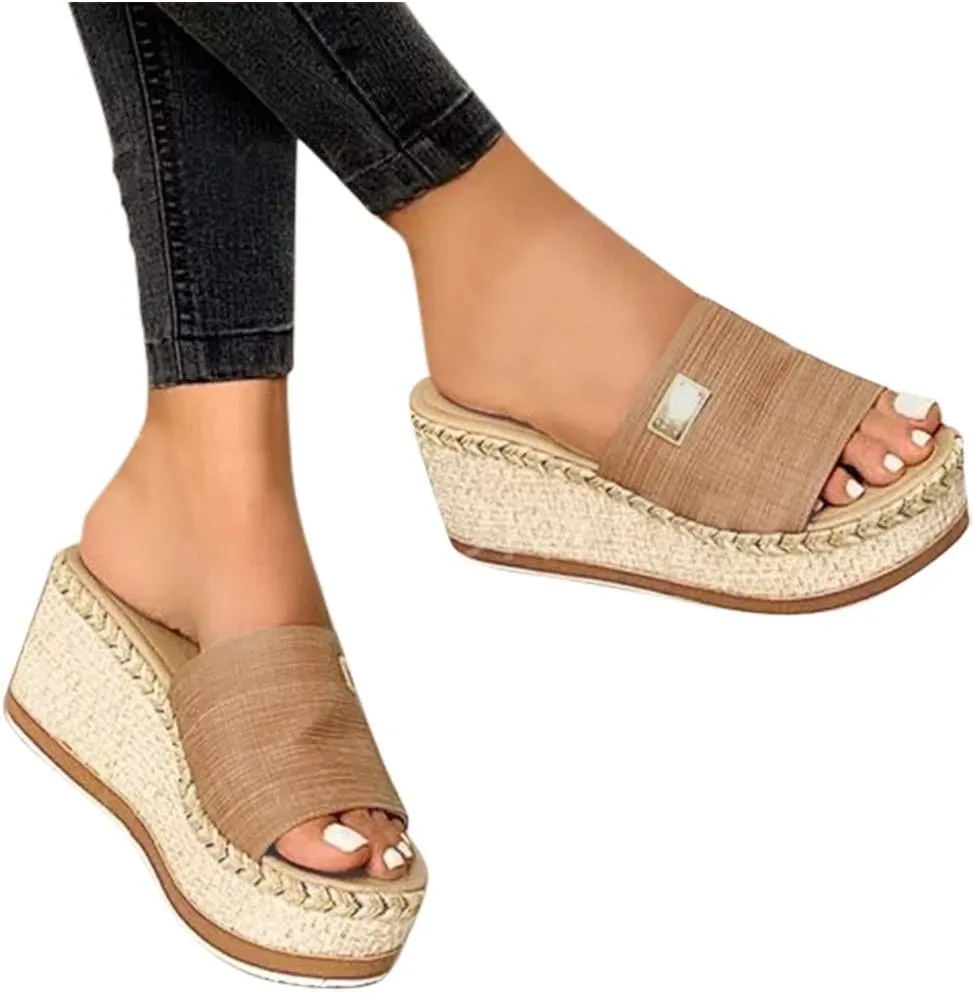 ZSpzx Orthopedic Wedge Sandals for Women Dressy Summer 2025 Women's Espadrilles Platform Sandals Comfortable Slip On Slides Open Toe Slides Boho Walking Shoes Beach Casual Outdoor Slippers