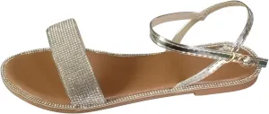 ZSpzx Summer Sandals For Women 2025,Women's Flat Sandals,Sparkly Rhinestone Strappy Bridal Wedding Dress Fashion Ankle Strap Casual Open Toe Slip on Beach Prom Party Work Comfortable Dressy Shoes