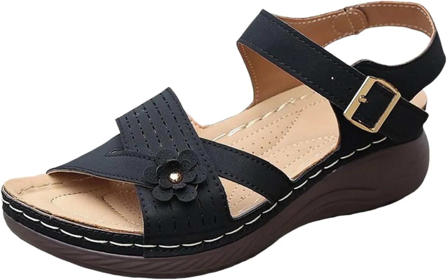 ZSpzx Wedge Sandals For Women Arch Support Walking Shoes Dress Flowers Bohe Ankle Sandal Orthopedic Comfortable Platform Summer Dressy Casual Bunion Orthotic Open Toe Beach Slip On Slides Slippers