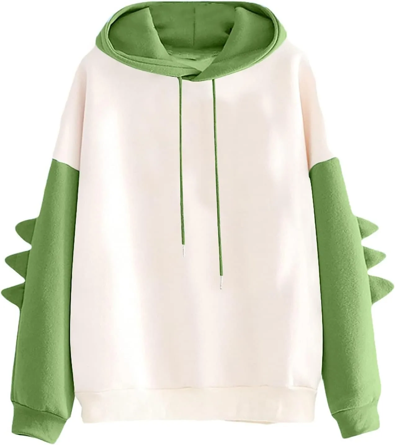 ZWRXW Womens Dinosaur Hooded Sweatshirt Color Block Long Sleeve Oversized Pullover Tops Cute Drawstring Hoodies Sweatshirts