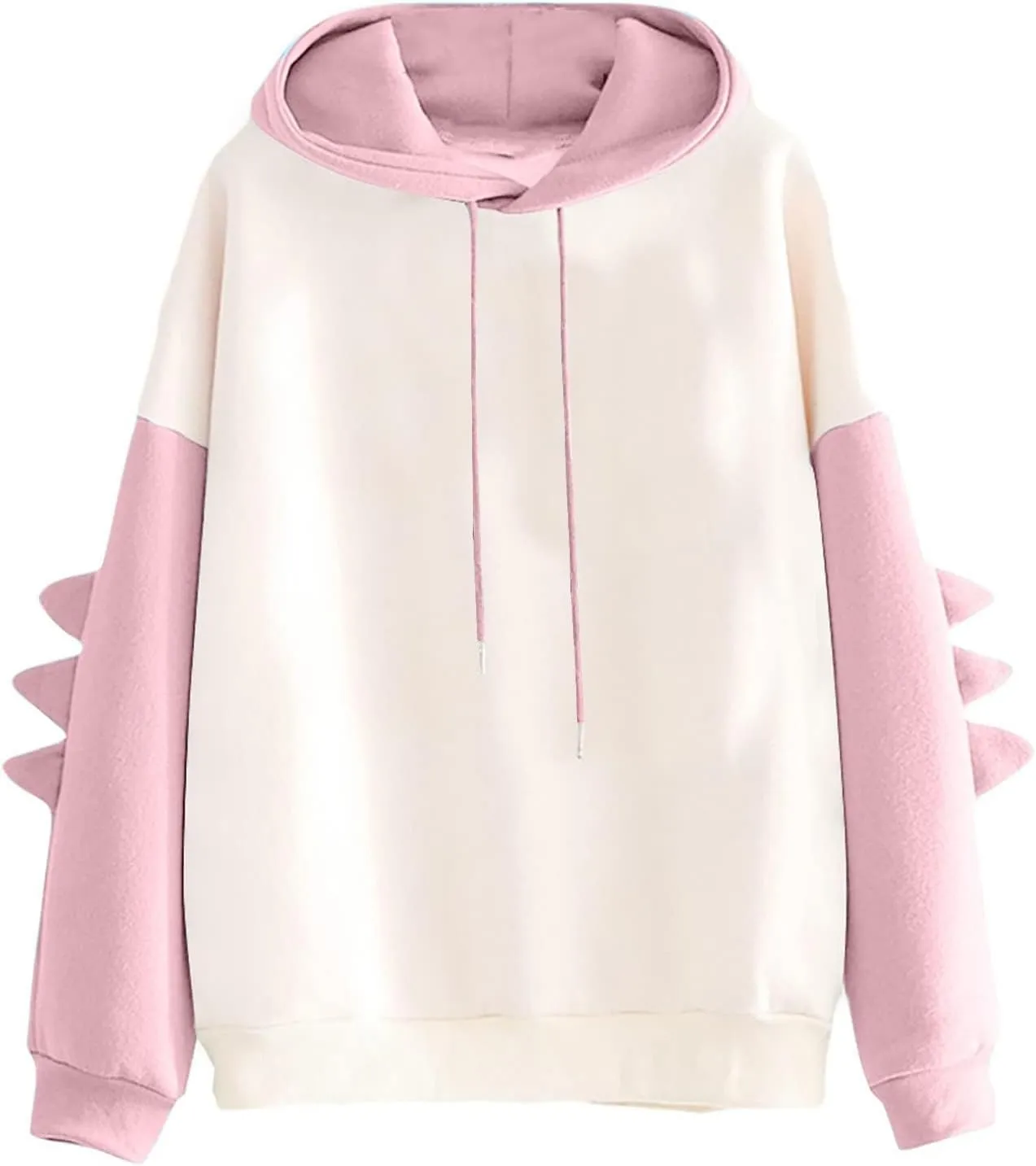 ZWRXW Womens Dinosaur Hooded Sweatshirt Color Block Long Sleeve Oversized Pullover Tops Cute Drawstring Hoodies Sweatshirts