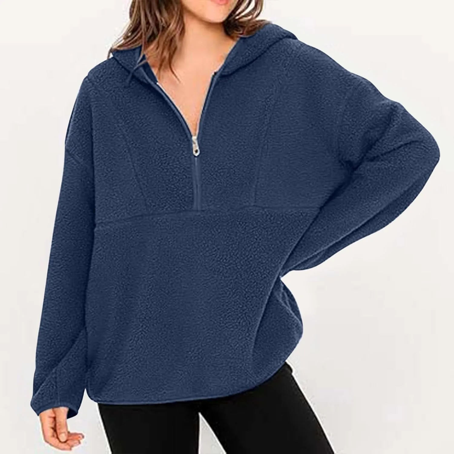 ZWRXW Women's Oversized Sherpa Hoodies Half Zip Fuzzy Fleece Sweatshirts Casual Solid Pullover Tops Fall Outfits with Pocket