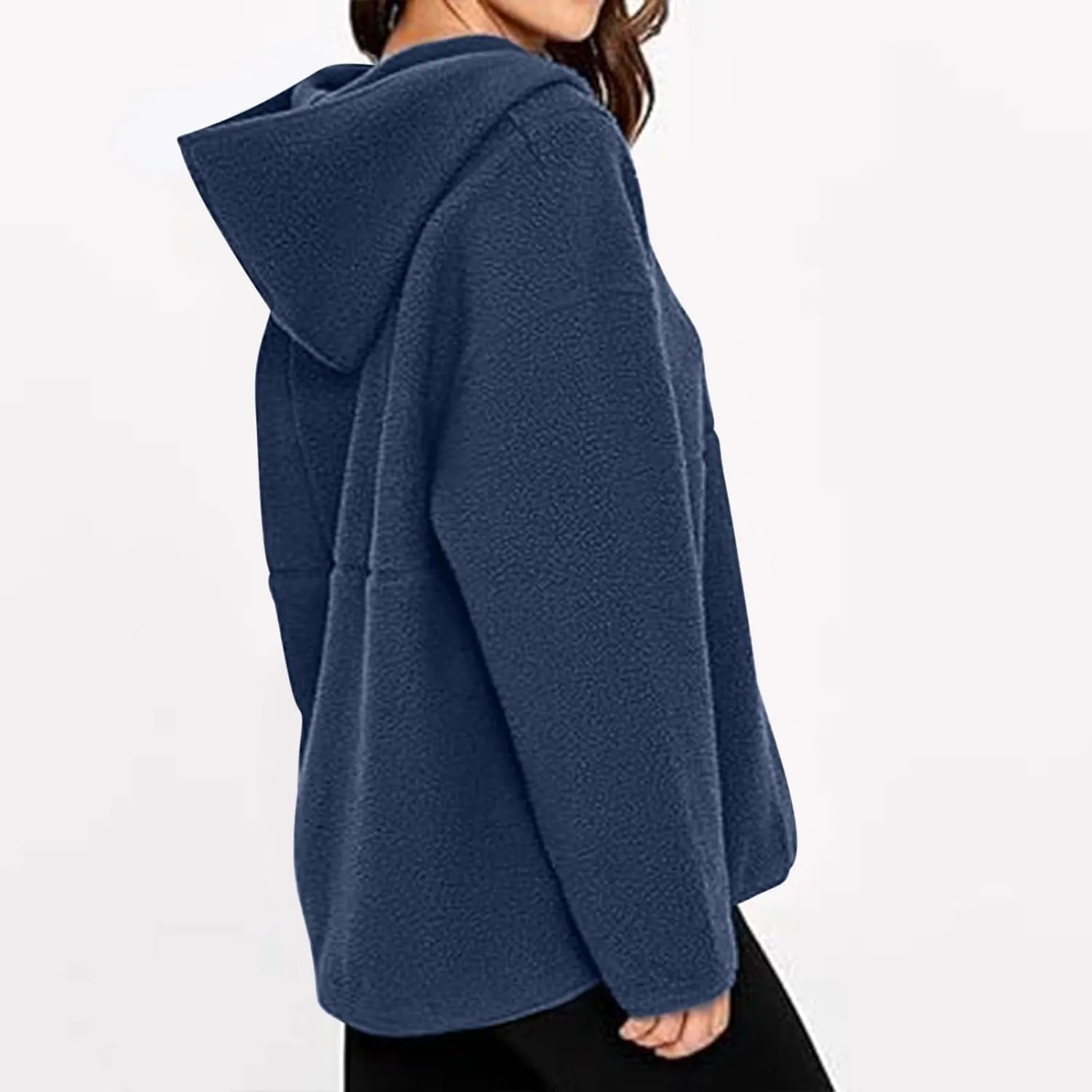 ZWRXW Women's Oversized Sherpa Hoodies Half Zip Fuzzy Fleece Sweatshirts Casual Solid Pullover Tops Fall Outfits with Pocket