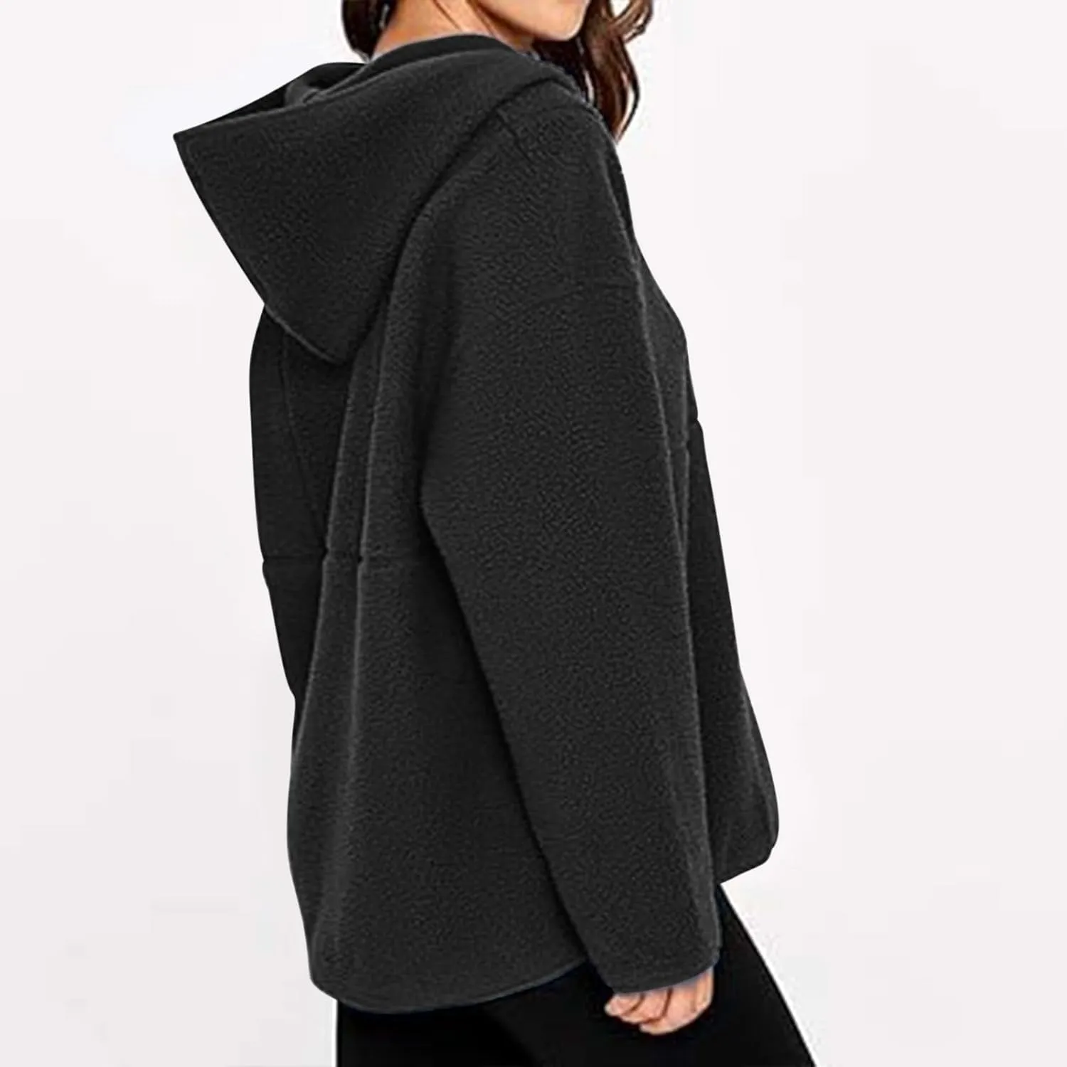 ZWRXW Women's Oversized Sherpa Hoodies Half Zip Fuzzy Fleece Sweatshirts Casual Solid Pullover Tops Fall Outfits with Pocket