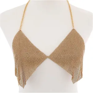 ZZSRJ Crystal Beaded Body Chains Bra Bikini Body Chains Beach Party Ladies Belly Chains Women Body Jewelry (Metal Color : Gold)