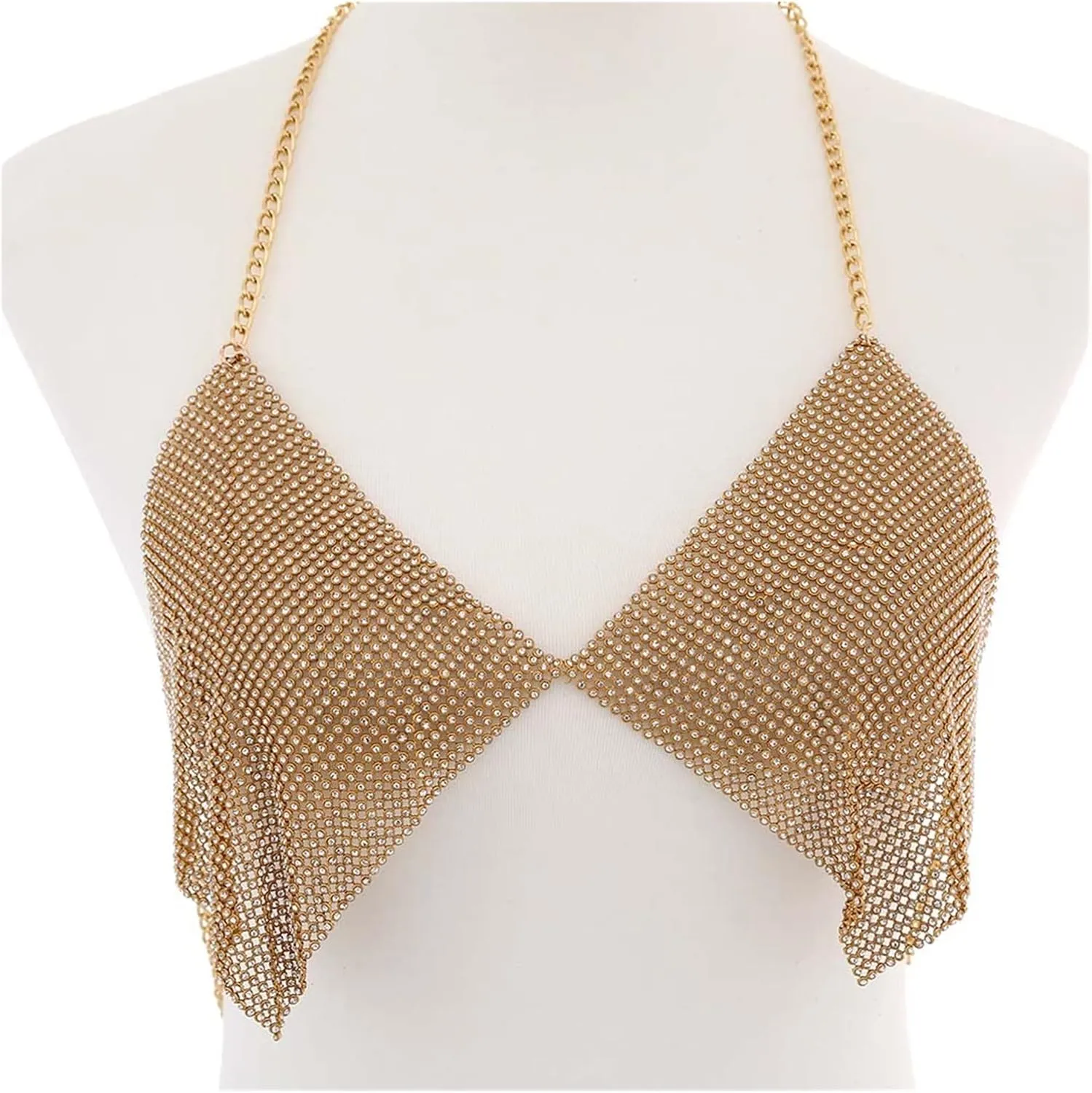 ZZSRJ Crystal Beaded Body Chains Bra Bikini Body Chains Beach Party Ladies Belly Chains Women Body Jewelry (Metal Color : Gold)